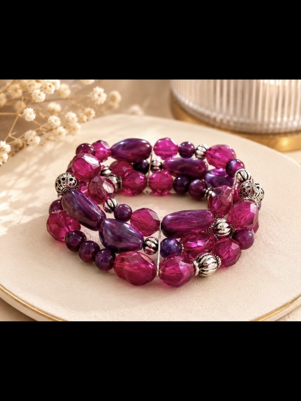 Fuchsia Tones Stretchy Bracelet